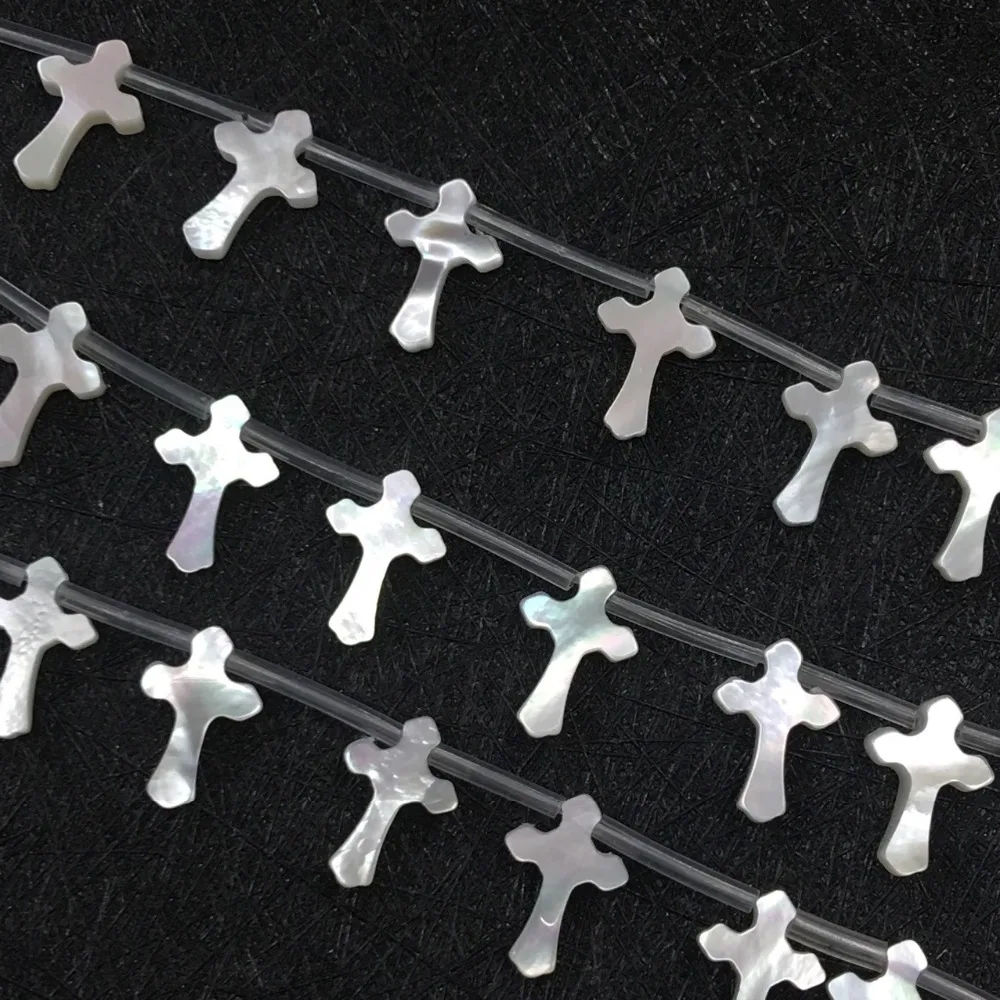 

20pcs Free shipping wholesale individual 10*15mm white holy cross Loose Mother of pearl shell beads for women or man