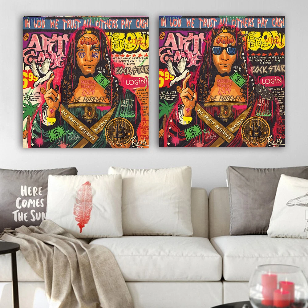 

Граффити «Сальватор Мунди» Леонардо да Винчи постер и печать биткоинов Картина на холсте HD картина для домашнего декора комнаты