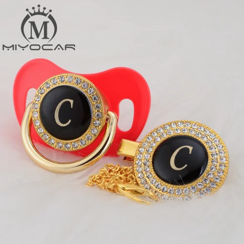 LC-5 6-18m MIYOCAR золото серебро имя инициалы буквы C прекрасный bling соска и соска клип набор BPA бесплатно пустышка bling уникальный дизайн LC - Цвет: LC-5 6-18m