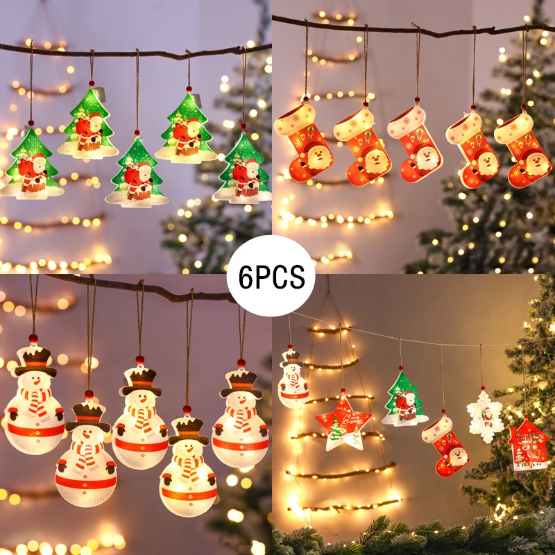 

6Pcs Christmas Lights Snowman String Lights Christmas Stocking Hanging Lamp Christmas Tree Led Lights
