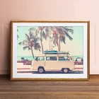 Картина для путешествий в стиле бохо, винтажный постер с изображением туристического автобуса, пляжа, пальмы, Морского Пейзажа, на холсте