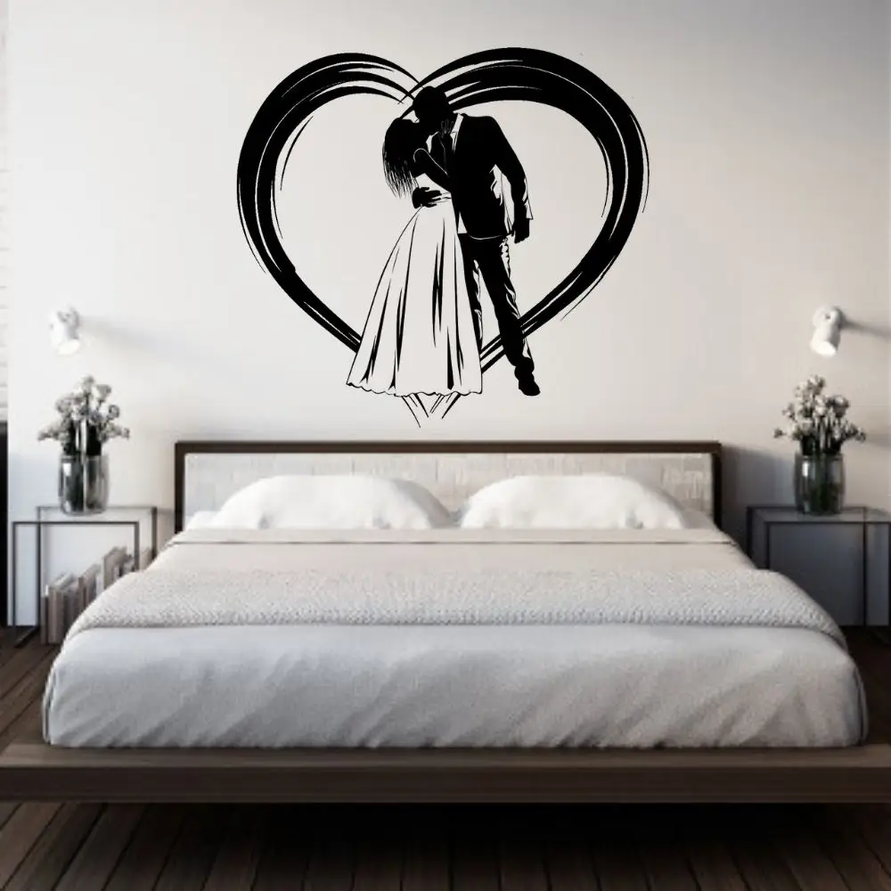 Пара в форме сердца, наклейка на стену, наклейка на свадьбу, наклейка для дома, спальни, художественное украшение A00576