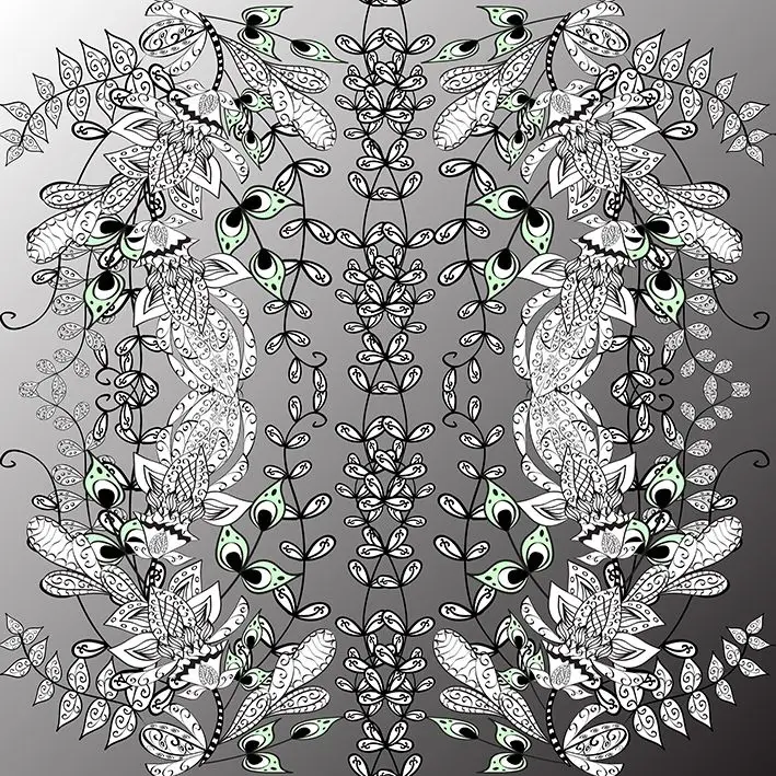 

Curtain Flower Garden Foliage Abstract Floral Pattern Doodle Style Monochrome Artwork Gray Black