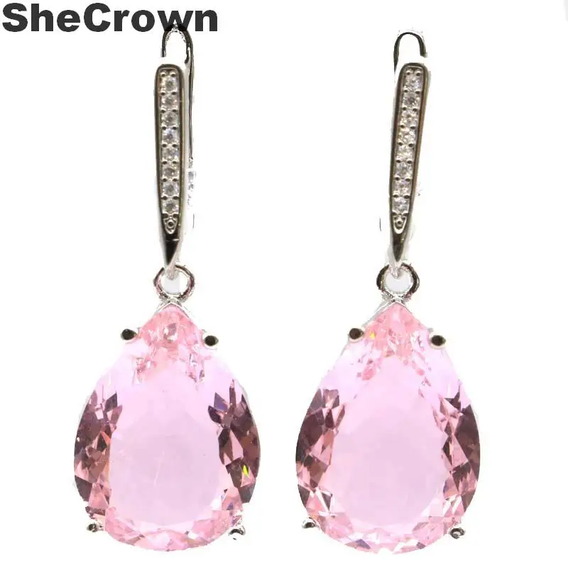 SheCrown капли воды 18x13 мм создан розовый кунцит натуральный CZ подарок для девочек серебряные серьги 35x13 мм