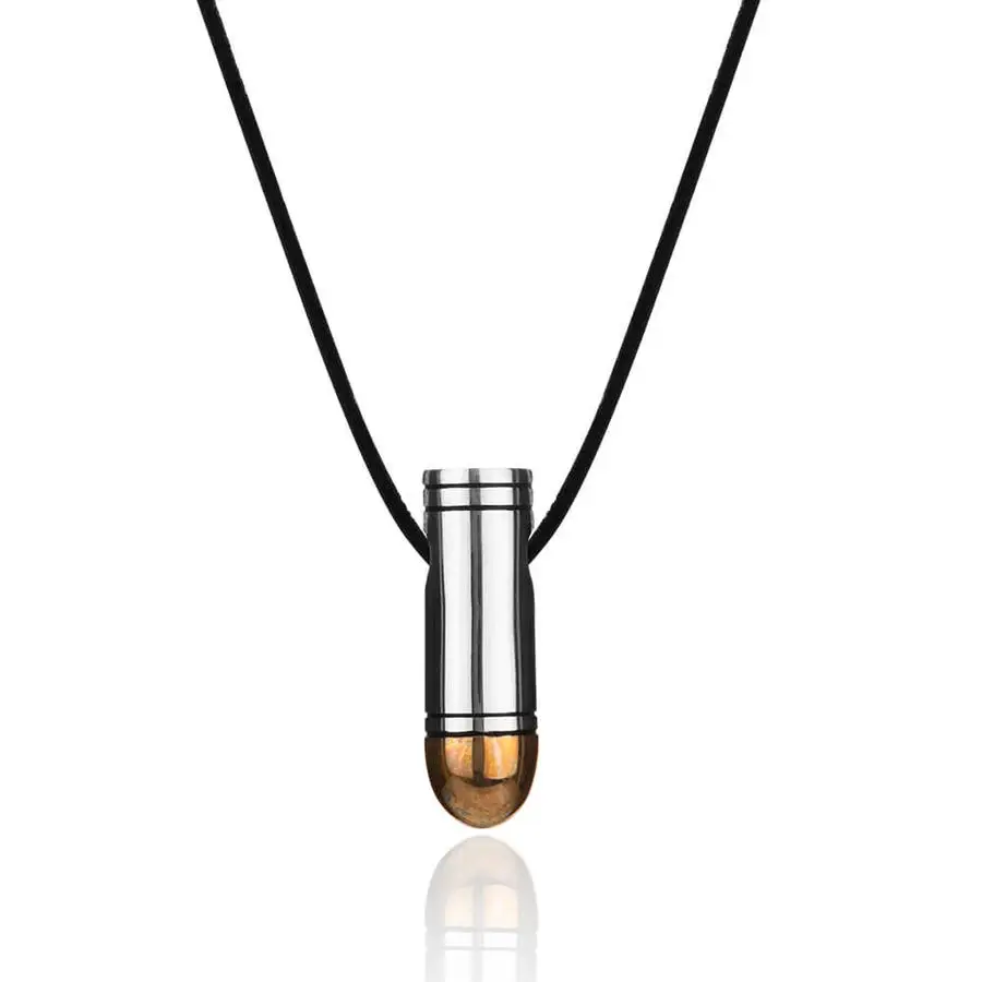 

925 Sterling Silver Thick Bullet Necklace with Leather Cord Fashion Turkish Premium Quality Handmade Jawelery
