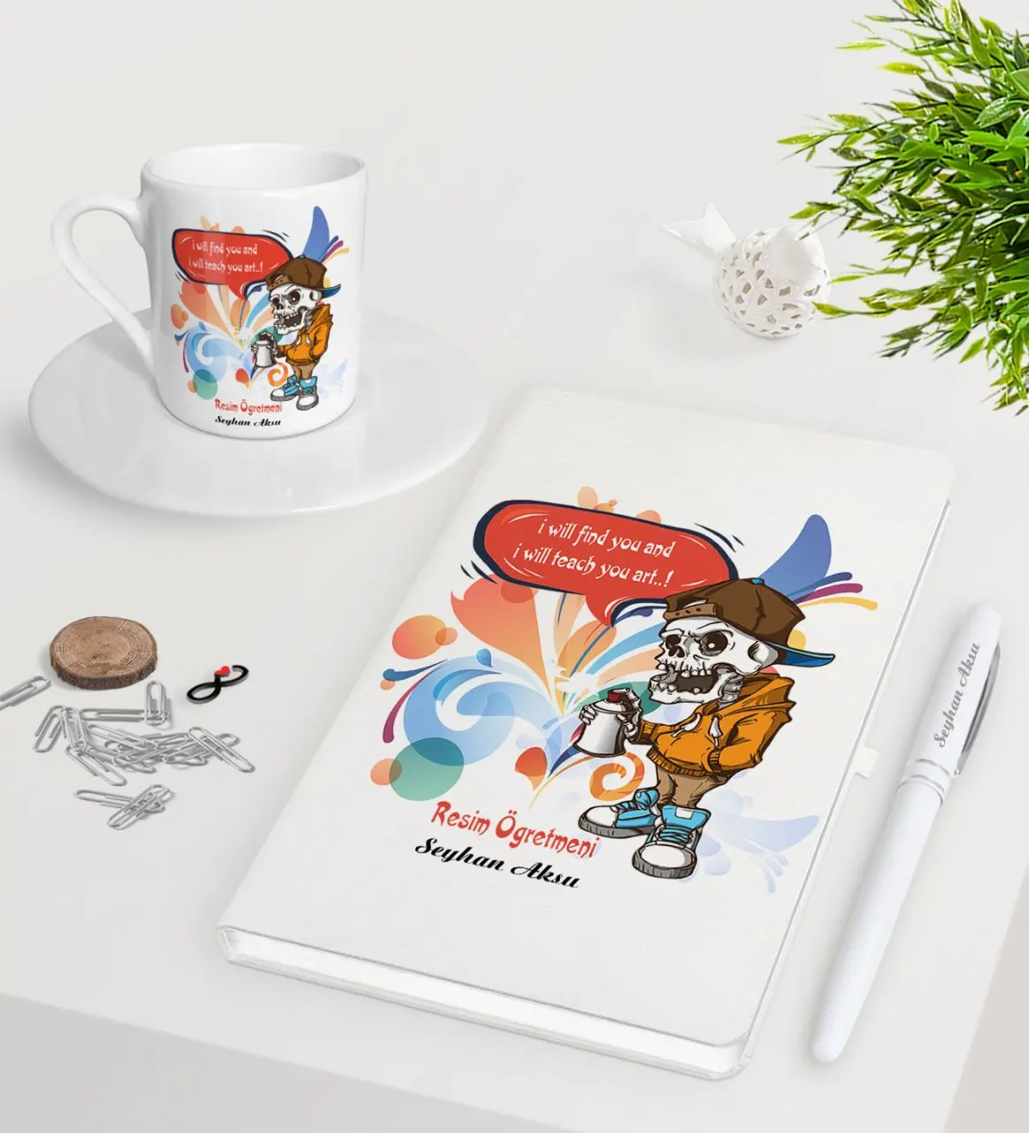 

Персонализированная художественная белая ручка для записной книжки чашка для кофе по-турецки Seti-1