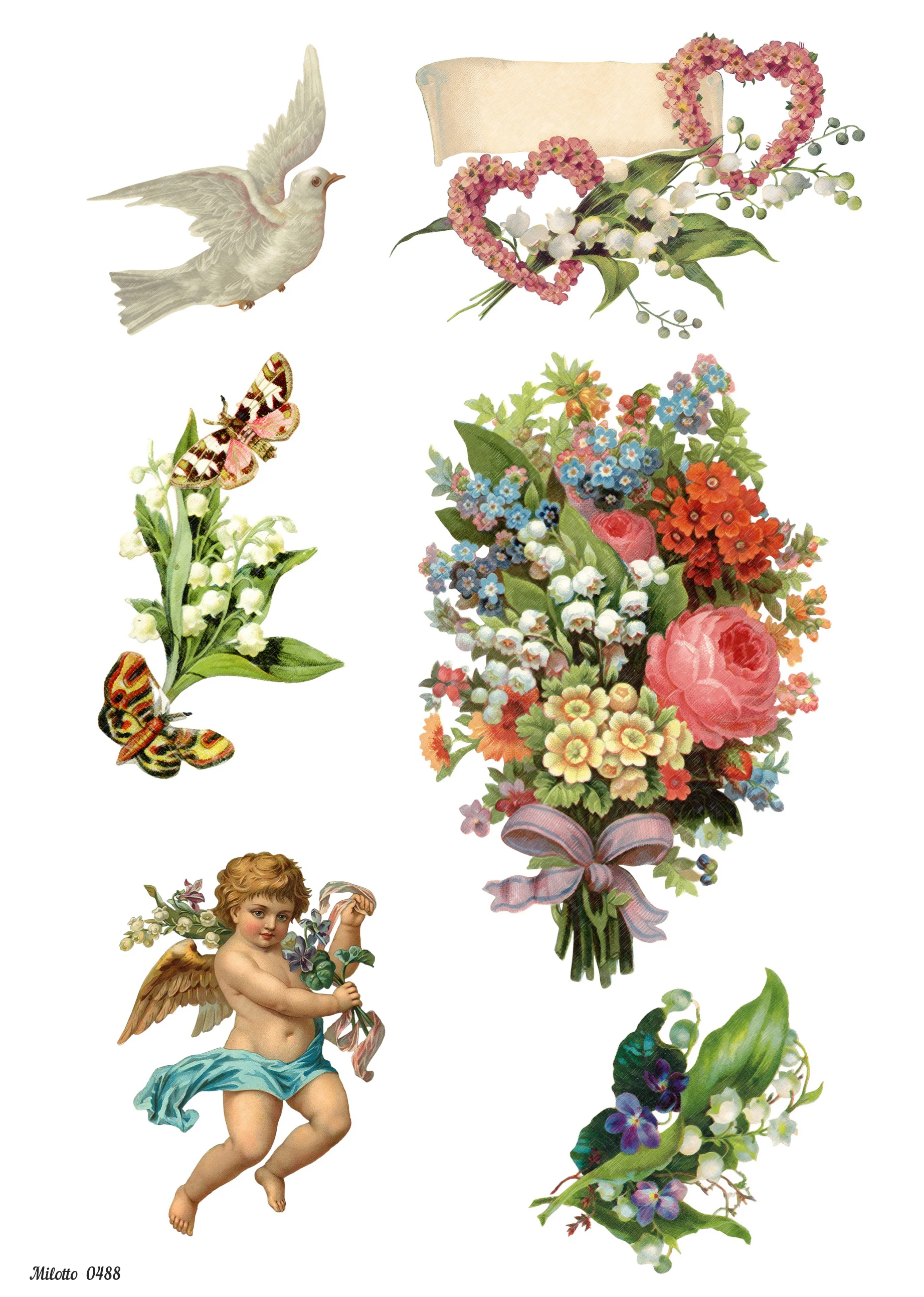 Рисовая бумага для декупажа карта А4 салфетка 0488 ангелы цветы голубки любовь