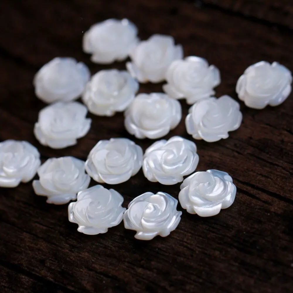 

30pcs Nice Real Natural Flower Mother of Pearl shell Beads Drilled white Rose flower MOP Pearl Shell for DIY Jewelry