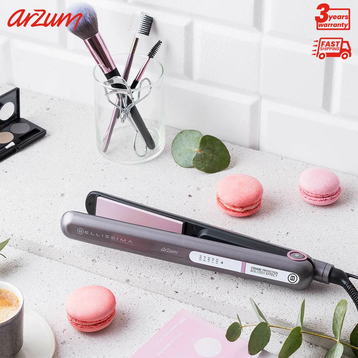 Arzum Bellissima Creativity Glossy Straightening Irons Fast Warm-Up Thermal Performance Professional Tourmaline Ceramic Heating