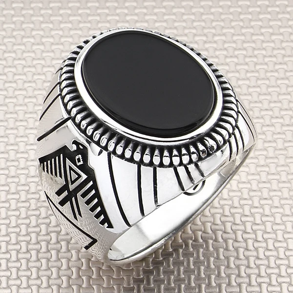 

Eagle Figured Oval Stone Black Onyx Gemstone Men Ring made 925 Sterling Silver Jewellery Handmade Ring Natural Gemstone Men Ring