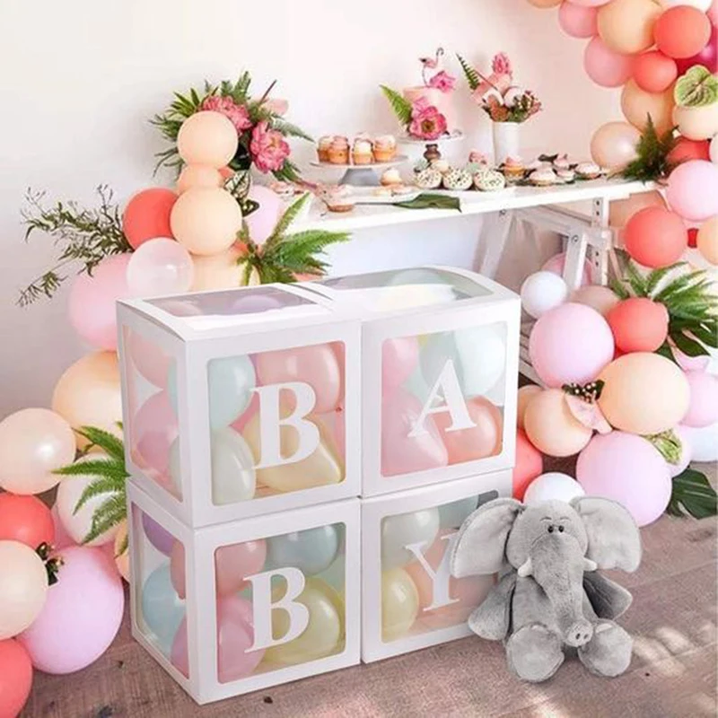 

Transparent Name Age Box Baby Shower Girl Boy Decorations Baby One 1st Birthday Party Decor Gift Balloon Box Babyshower Supplies