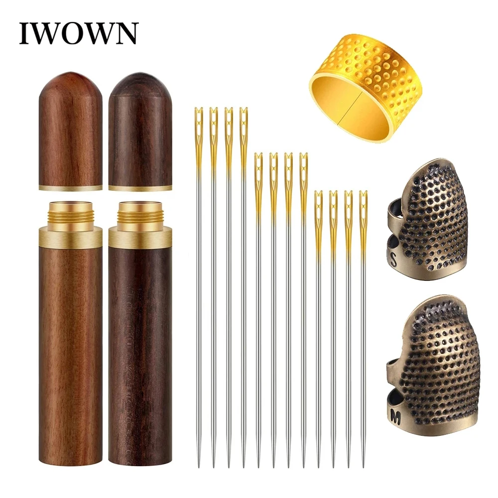 

16pcs Sewing Tool Kits Wooden Needle Case Finger Protector Sewing Thimbles Embroidery Needles for DIY Sewing Needlework Craft