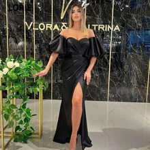 LORIE Black Sweetheat Prom Dresses Mermaid Puff Sleeves Side Slit Long Arabia Robe Soirée De Luxe For Party Vestito Cerimonia (2)