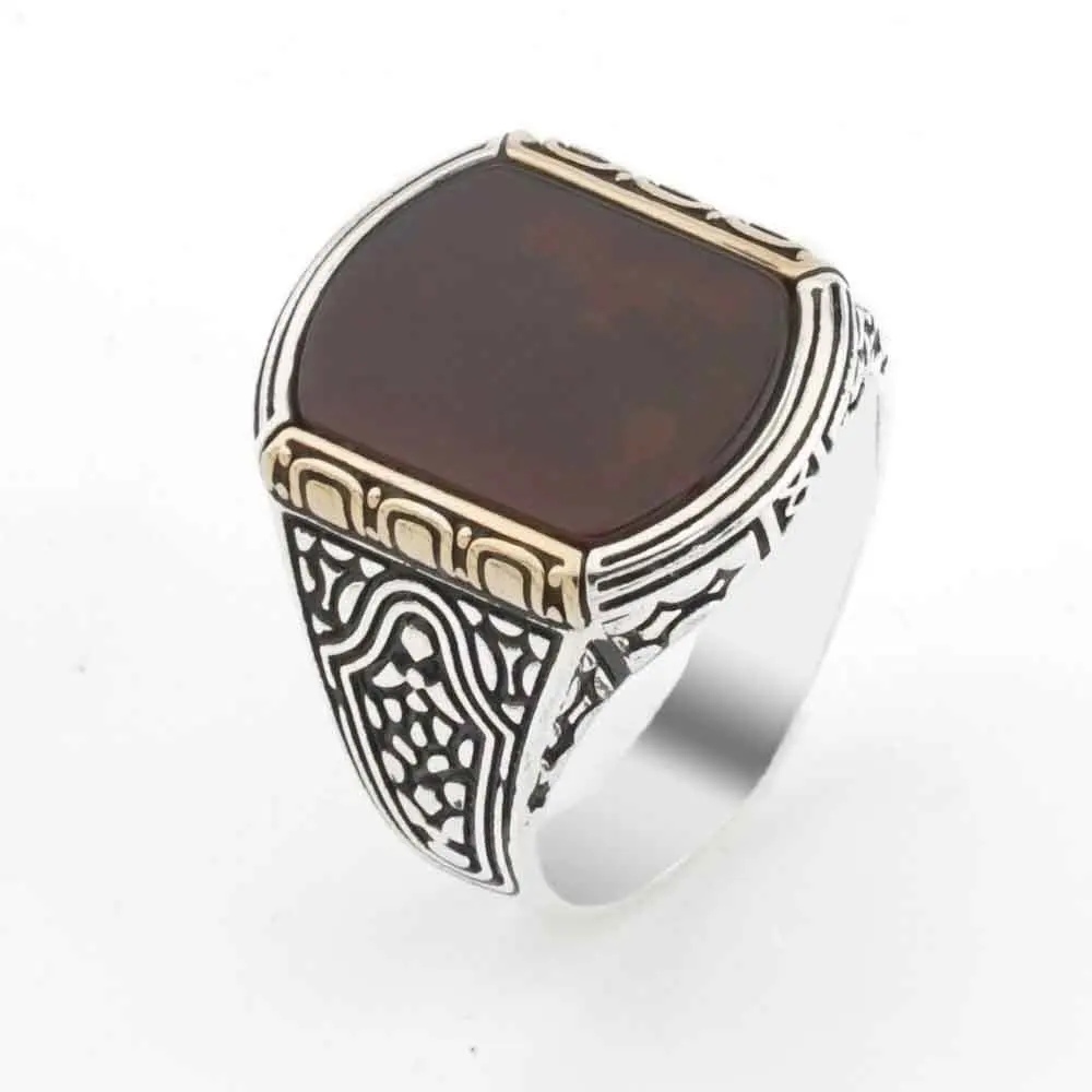 925 пробы Серебряное гладкое мужское кольцо из агата | Украшения и аксессуары