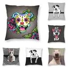 Чехол с улыбающейся подушкой питбуля, украшение для дома, День мертвых питбуля, сахар, Череп, собака, бультерьер, искусственная подушка, чехол