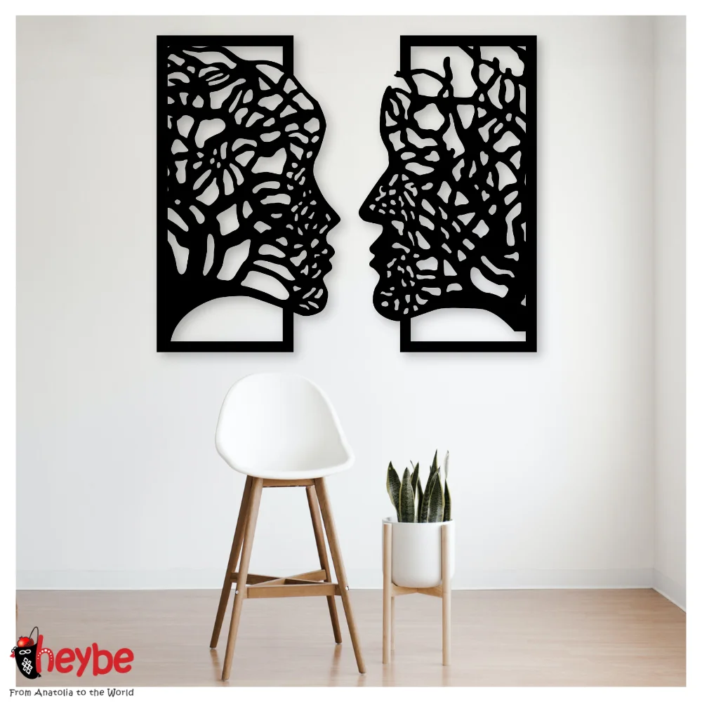 Деревянные корни любви Женщина и мужчина Силуэт лица Настенное художественное