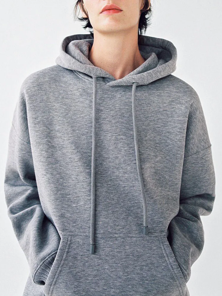 Женский свободный пуловер с капюшоном повседневный простой длинными рукавами