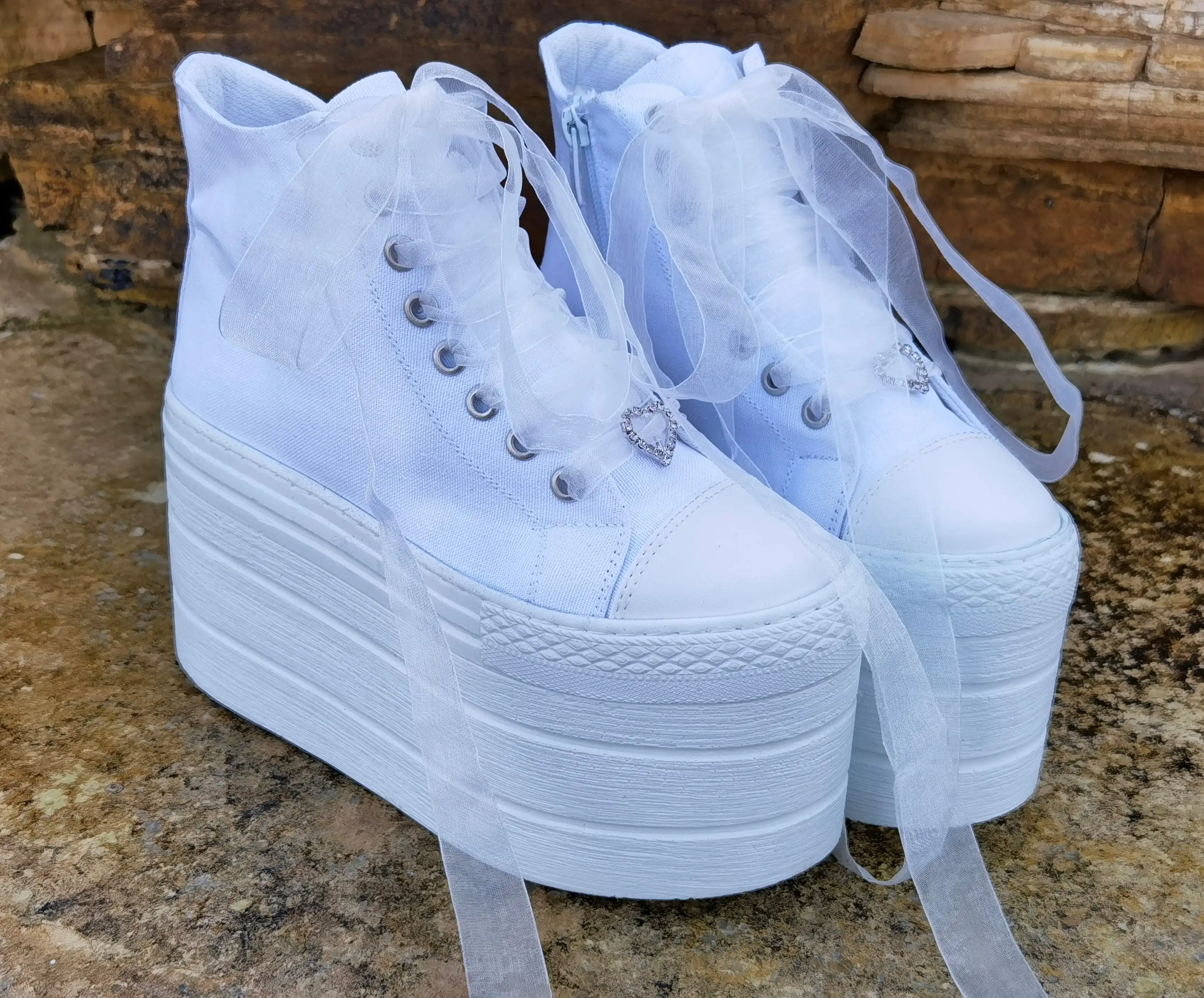 High Flat Base Full 10 CM Comfortable light comfortable Stilo Shoes quality White Women's High-Sole Sports Shoes High-Sole Sport