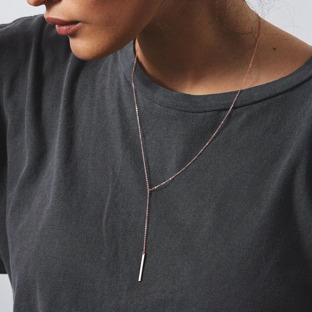 

SONGYOON 14K Gold Stainless Steel Aesthetic Square Strip Pendant Classic Layered Long Chain Necklace For Women Office Jewelry