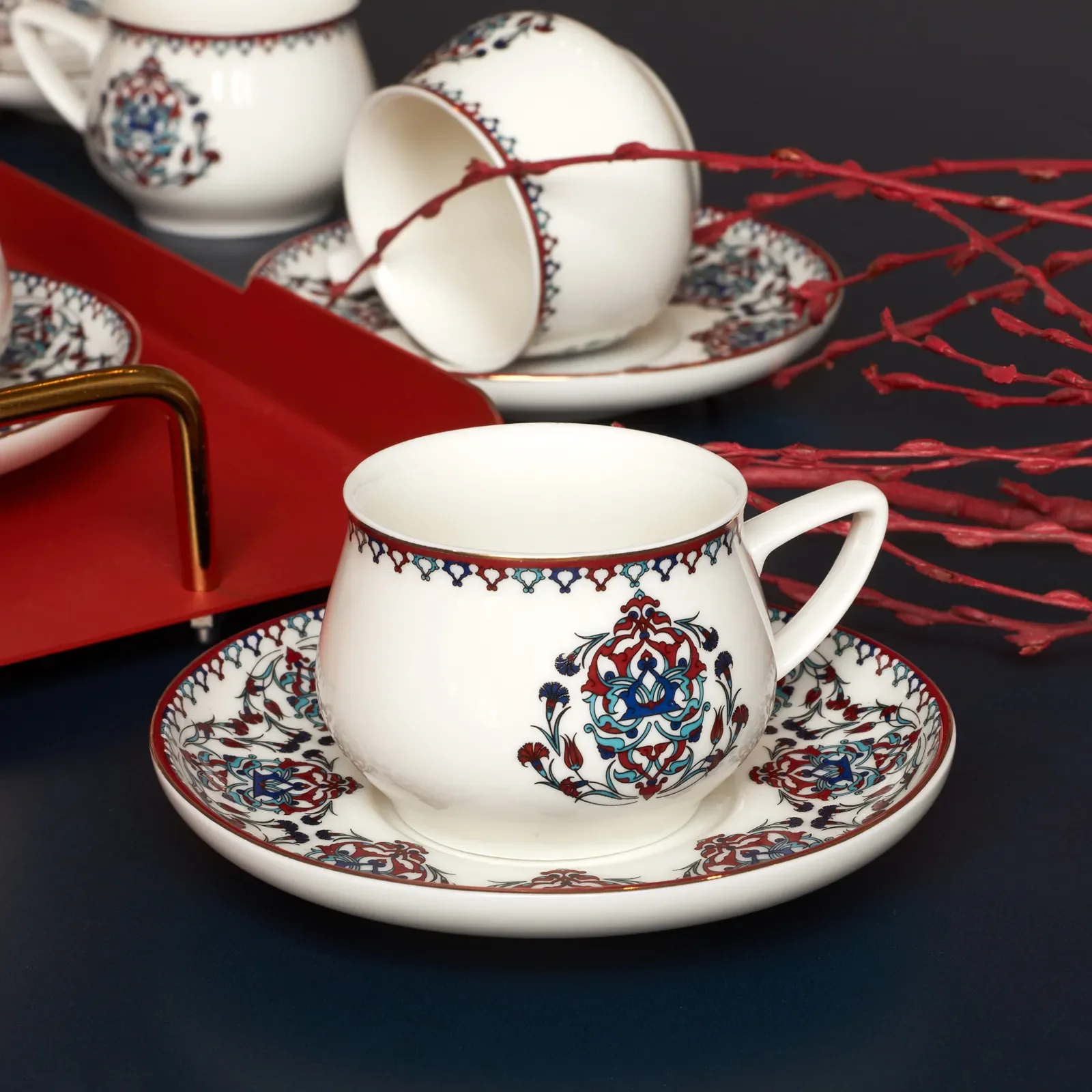 

6 personality coffee cup coaster 90 ml porcelain Turkish coffee Nakkaş quality