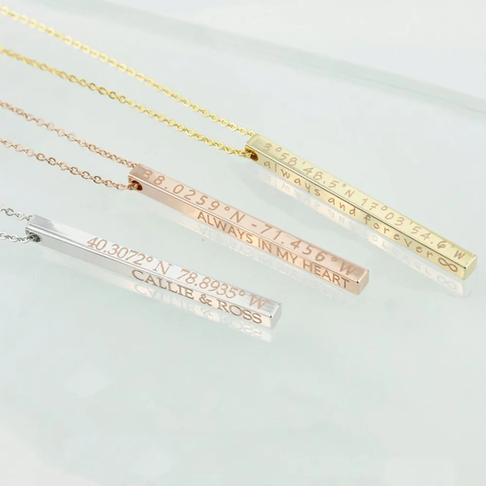 Гравированное ожерелье с координатами вертикальное на заказ для женщин