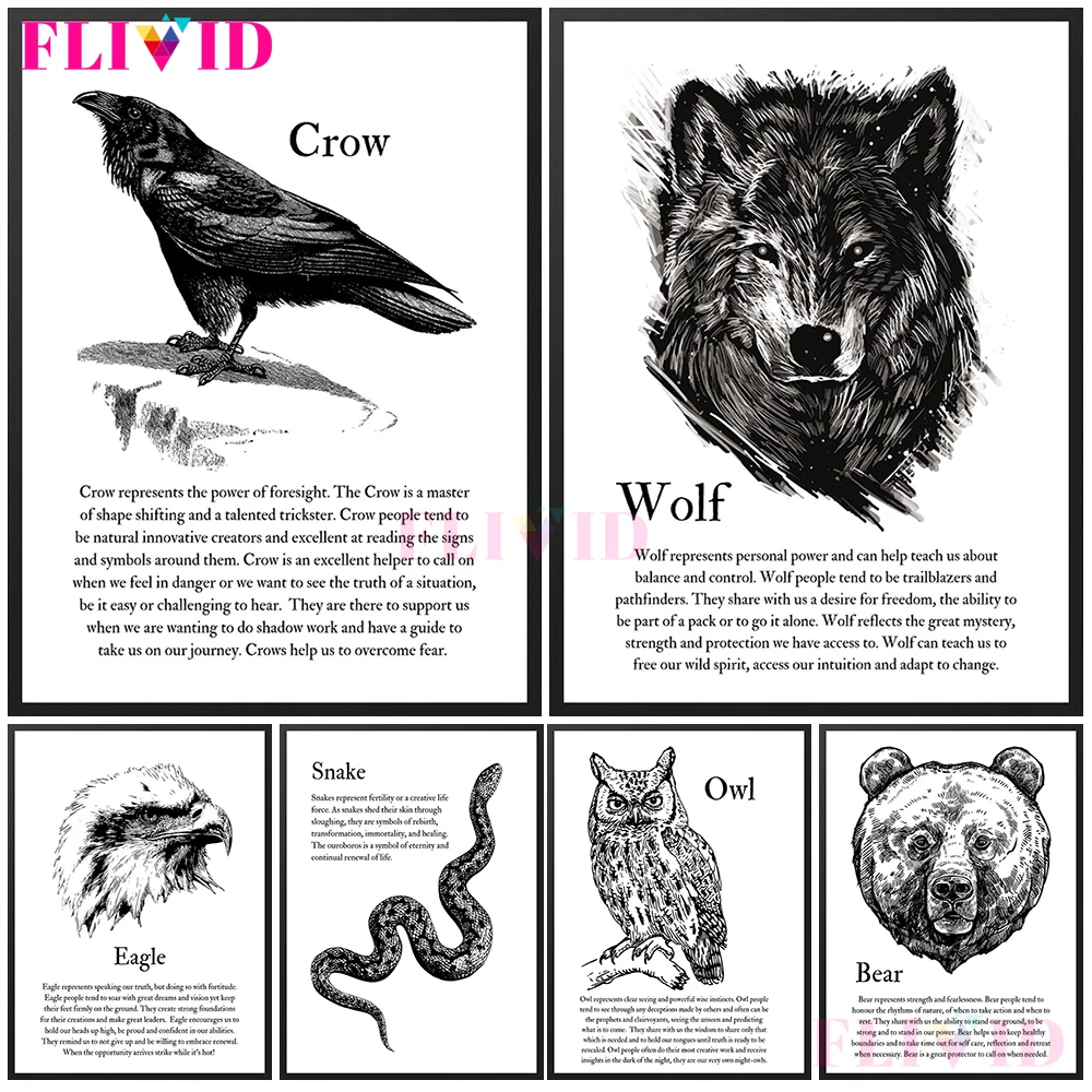 

Animal Totem Poster Inspirational Mottos Nordic Poster Wall Pictures For Living Room Wall Art Canvas Painting Decor Unframed