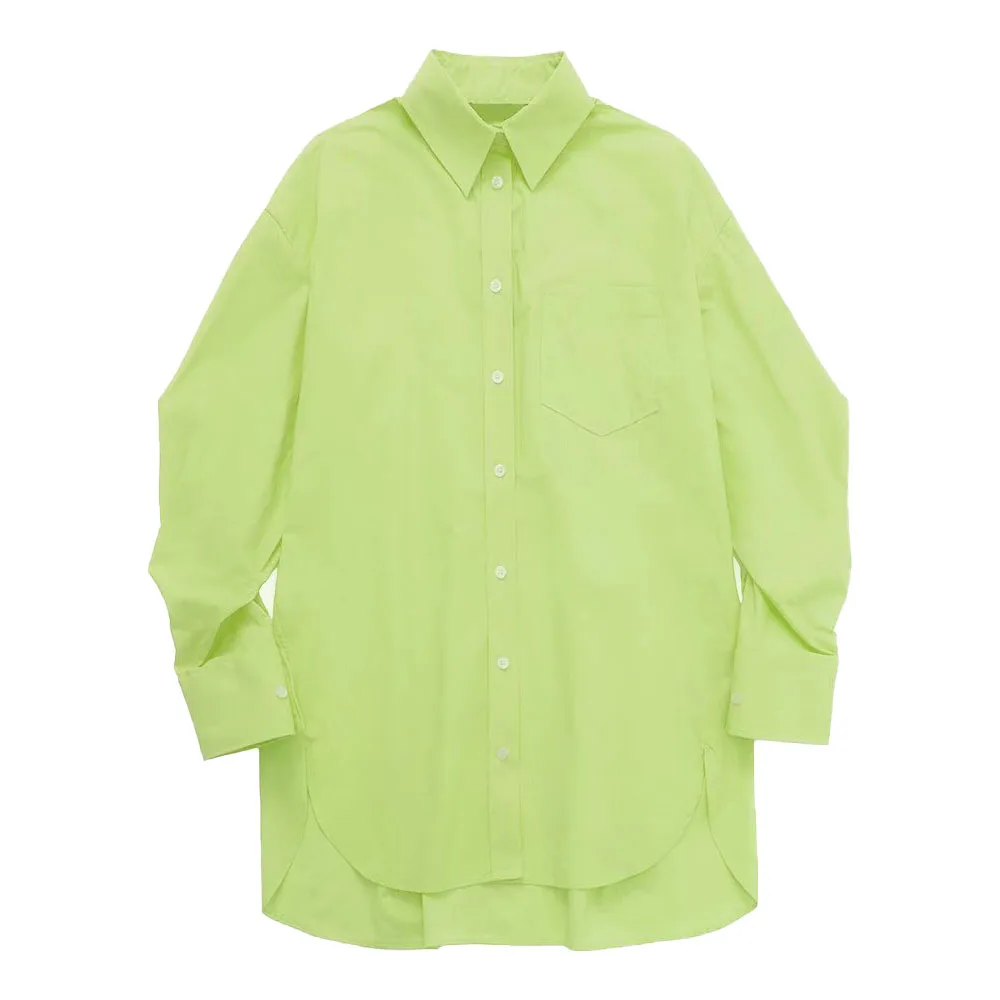 

Zach AiIsa spring and summer new sweet and gentle temperament women's all-match loose pocket poplin long-sleeved shirt