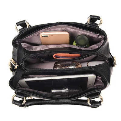 

Leisure Outdoor Fashion Trend Women Ladies Solid Color Handbag PU Leather Zipper Composite Bags Chain Shoulder Strap Purse