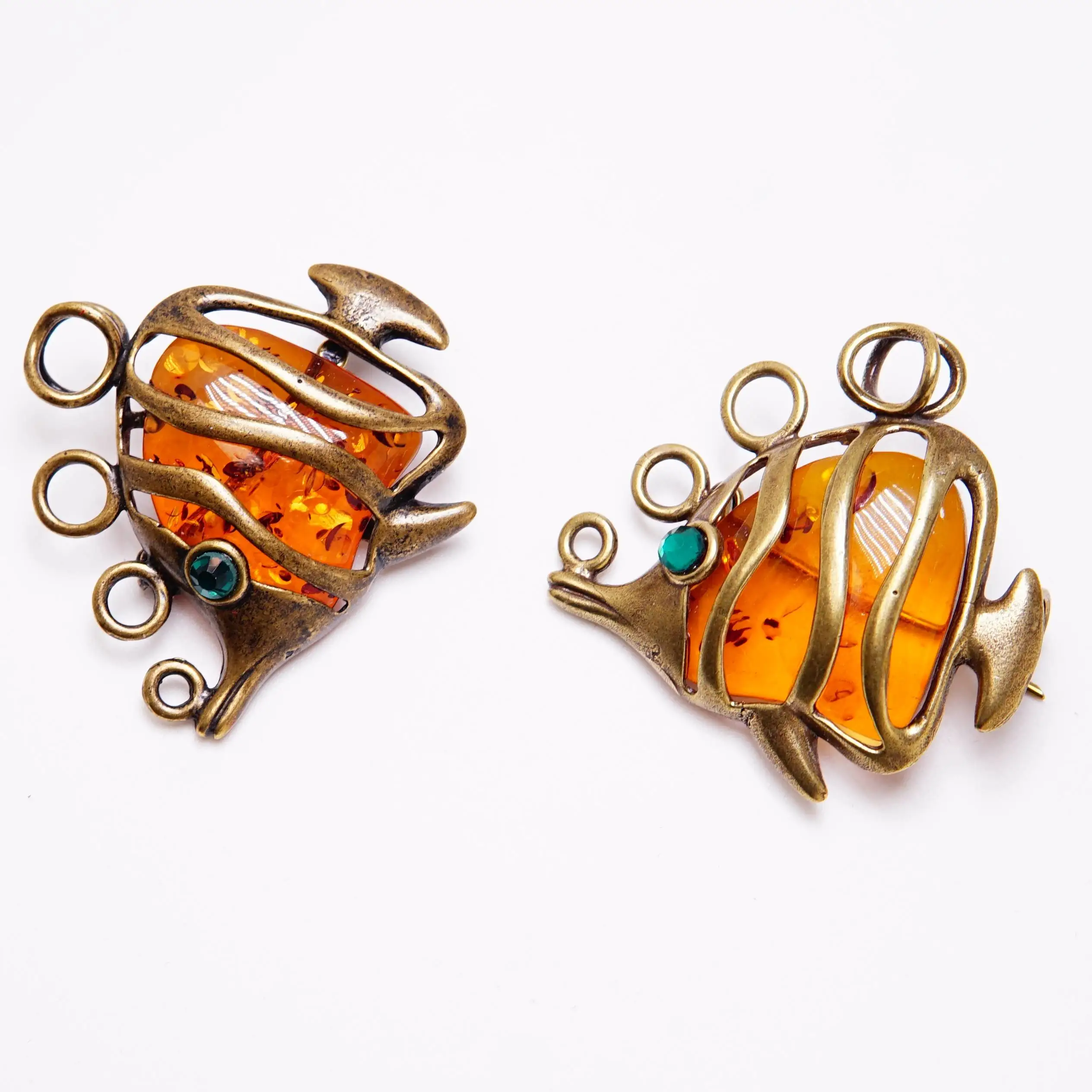 Брошь - кулон Рыбка Немо (цена с доставкой) янтарь бронза латунь брошка стразы