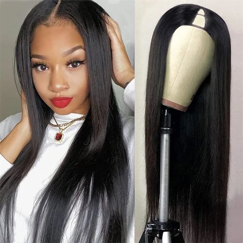 32 Inch Straight V Part Brazilian Wig Human Hair No Leave Out Upgrade U Part Wigs for Women No Glue&Suit Natural Remy Hair Wig