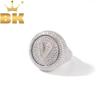 the bling king custom initial bubble letter spinning ring iced out cz personalized rotatable party rings hiphop jewelry for men
