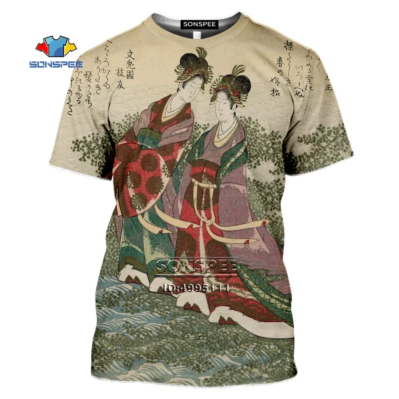 

SONSPEE Japanese Art Ukiyo-e Aesthetic Mononoke 3D Print Men's T-shirts Women Summer O-neck Tshirt Casual Retro Short Sleeve