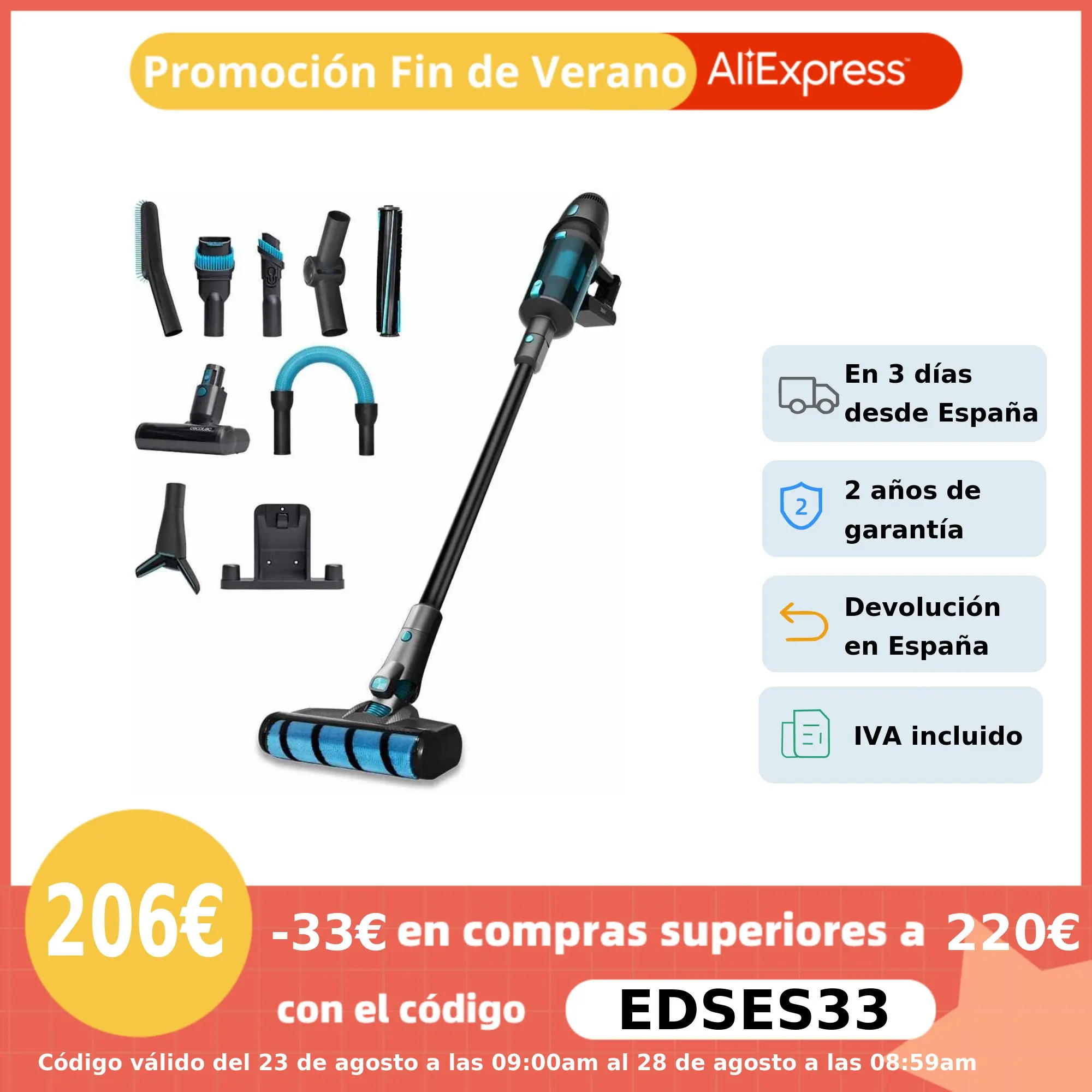 Вертикальный вакуумный Conga Rockstar 900 X-Treme Cecotec. Общая мощность 600 Вт всасывания 200 AW