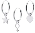 Женские серьги, серебряные подвески с тремя кольцами, сердце, звезда и женский символ феминистской женщины