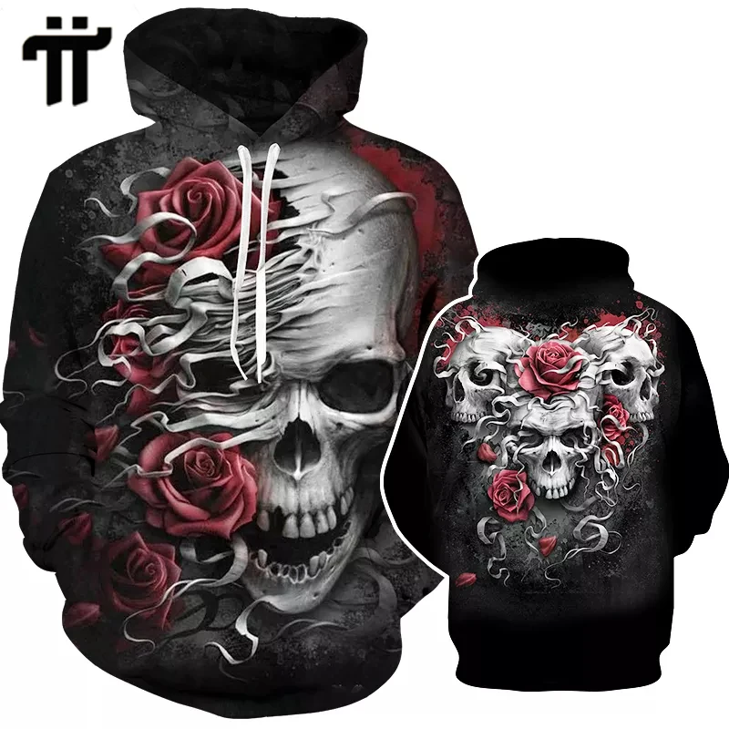 

Men Horror Skeleton Pattern Sweatshirt 3D Skull Print Hoodie Casual Fashion Hip Hop Sportwear Zip Jacket Tracksuit Two Piece Set