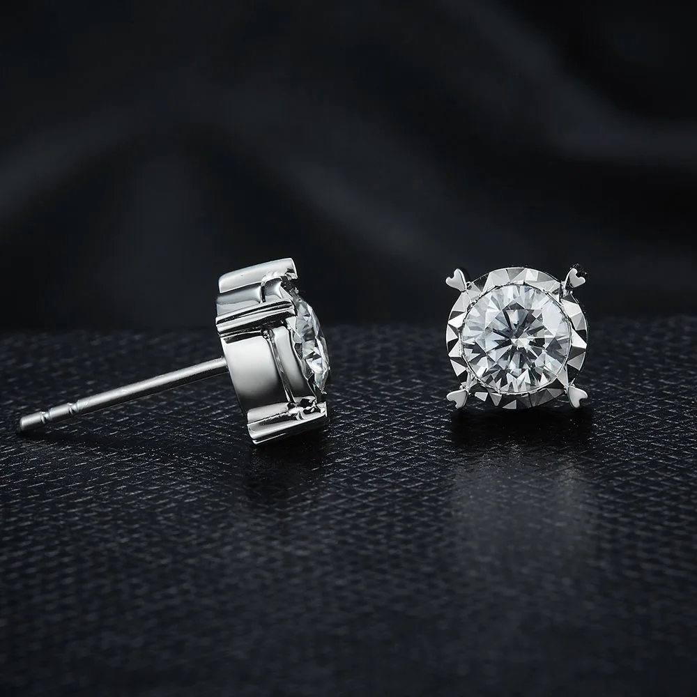 FlipGems Solid 14K 585 Белое золото 1CTW D E цвет Круглый Муассанит серьги-гвоздики с бриллиантами вечные и потрясающие серьги для женщин