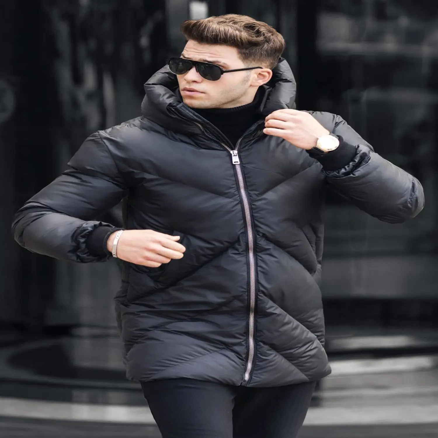 Black Male Inflatable Coat Male all season Ultra lightweight Packable down jacket water and wind resistant breathable jacket big size