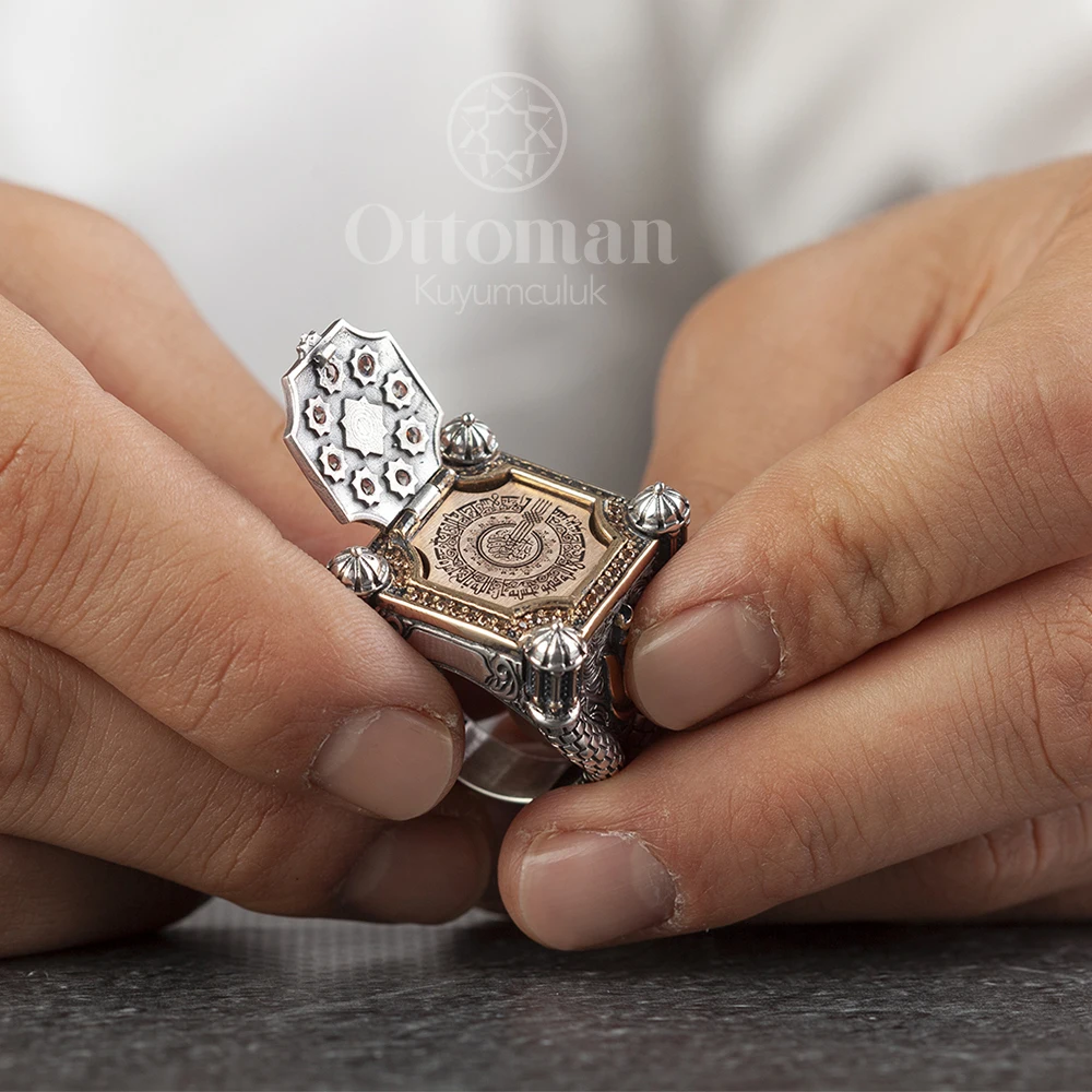 Representation of the Mosque 4 Minarets Men's Silver Ring Seljuk Star Silver Ring Color-Changing Sultan Stone Ring