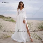 Lakshmigown блестящее белое Тюлевое свадебное платье с длинным рукавом в стиле бохо 2022 платье ТРАПЕЦИЕВИДНОЕ сексуальное свадебное платье с рюшами