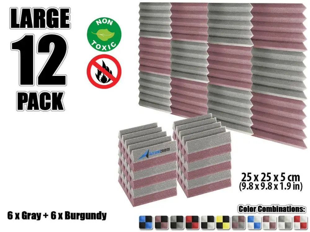 Gray and Purple Arrowzoom 12 шт. 9," x 9,8" x 1," Цветная комбинация клиновая плитка студия Звукопоглощающая Панель акустическая обработка пены - Цвет: Gray and Purple