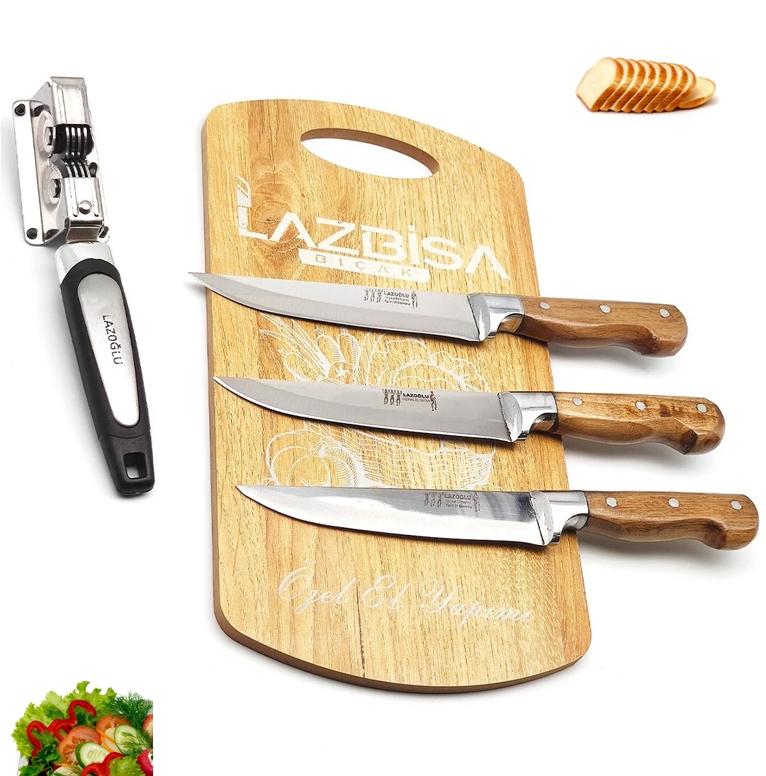 

Knife Chef Knife Set of 5 Kitchen Knives Sharpener Cutting Board Meat Bread Vegetable Fruit Knife
