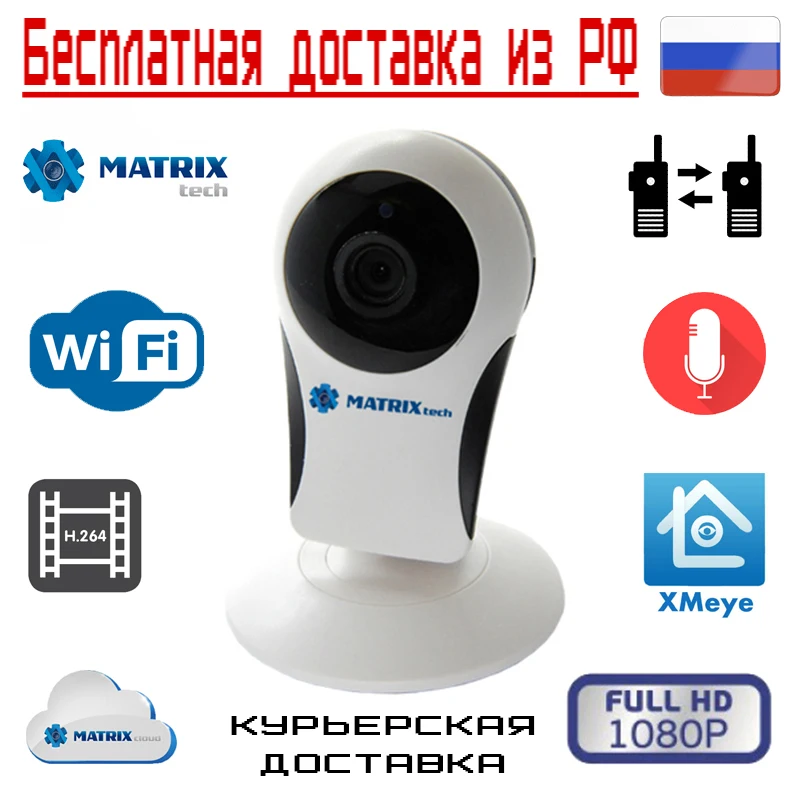 Камера видеонаблюдения WiFi (Беспроводная) для Дома и Офиса с микрофоном IP XMEye HD 2.0MP