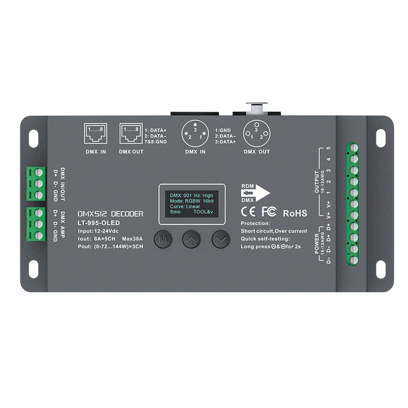 Новый 5-канальный светодиодный декодер LTECH DMX512 вход 12-24 В постоянного тока выход 6