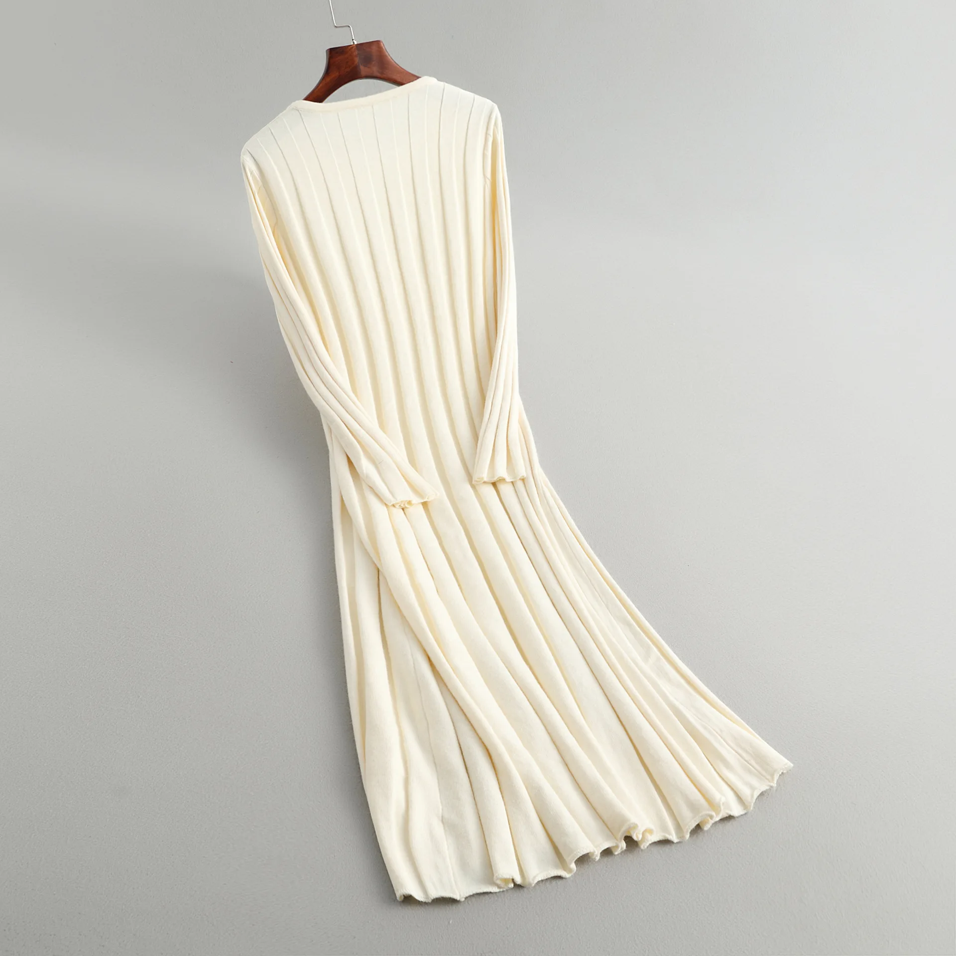 Obrix Повседневное Стиль длинный рукав Женское платье весна полосатый узор средней