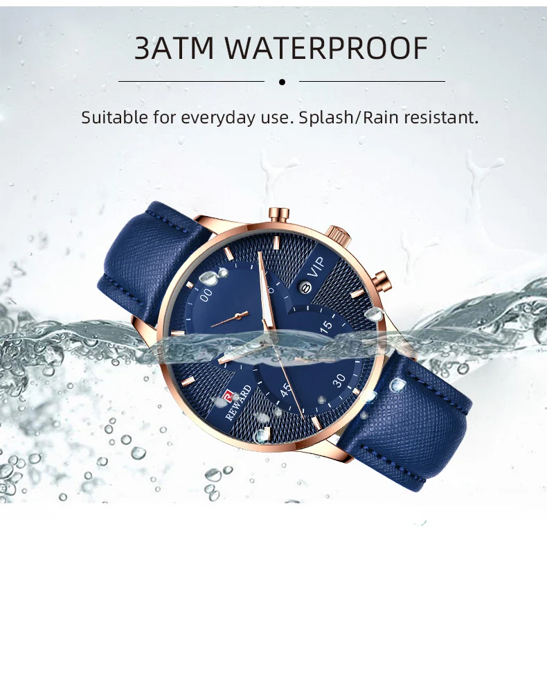 

Reward New Men's Watch Fashion Design Sport Quartz Clock Men Watches Brand Business Luxury Leather Waterproof Wristwatch