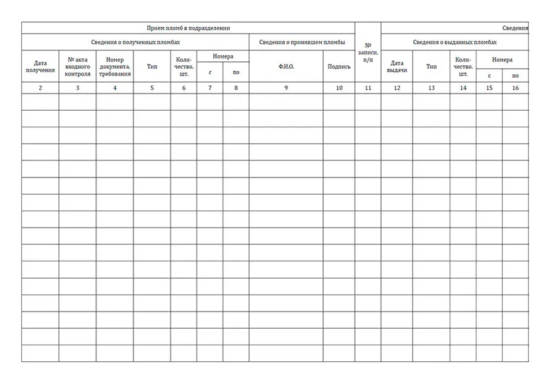 Журнал учета пломб в подразделении |