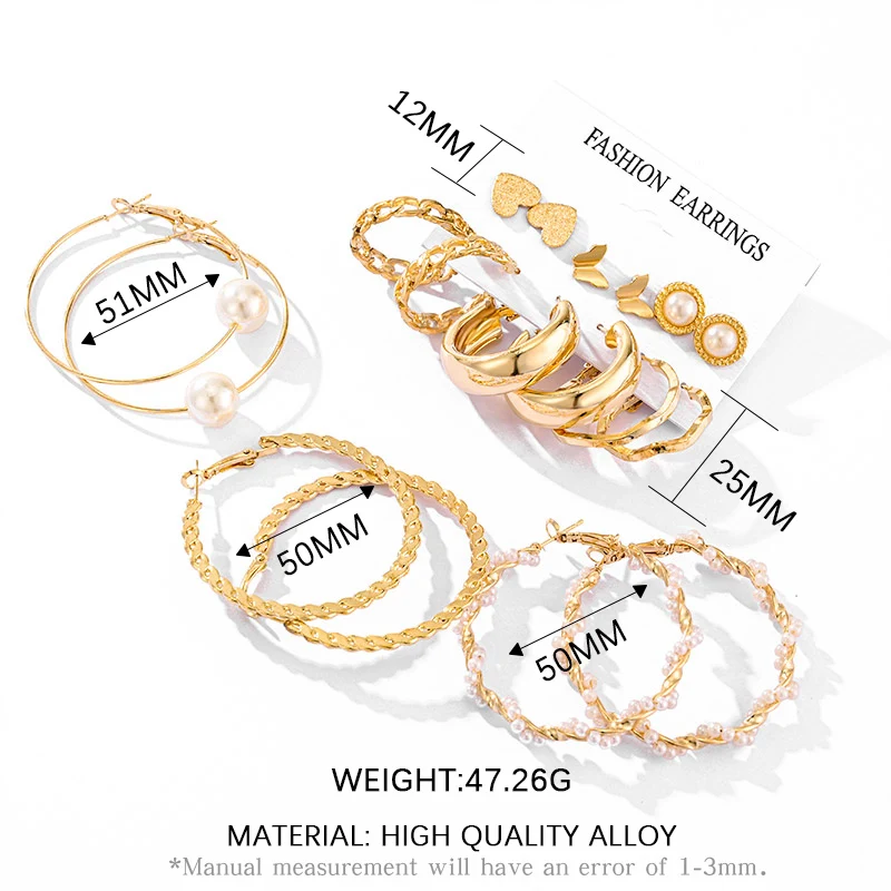

Fashion Statement Big Pearl Hoop Drop Earrings Sets For Women Geometirc Metel Circle Earrings 2021 Trend Female Jewelry Gifts