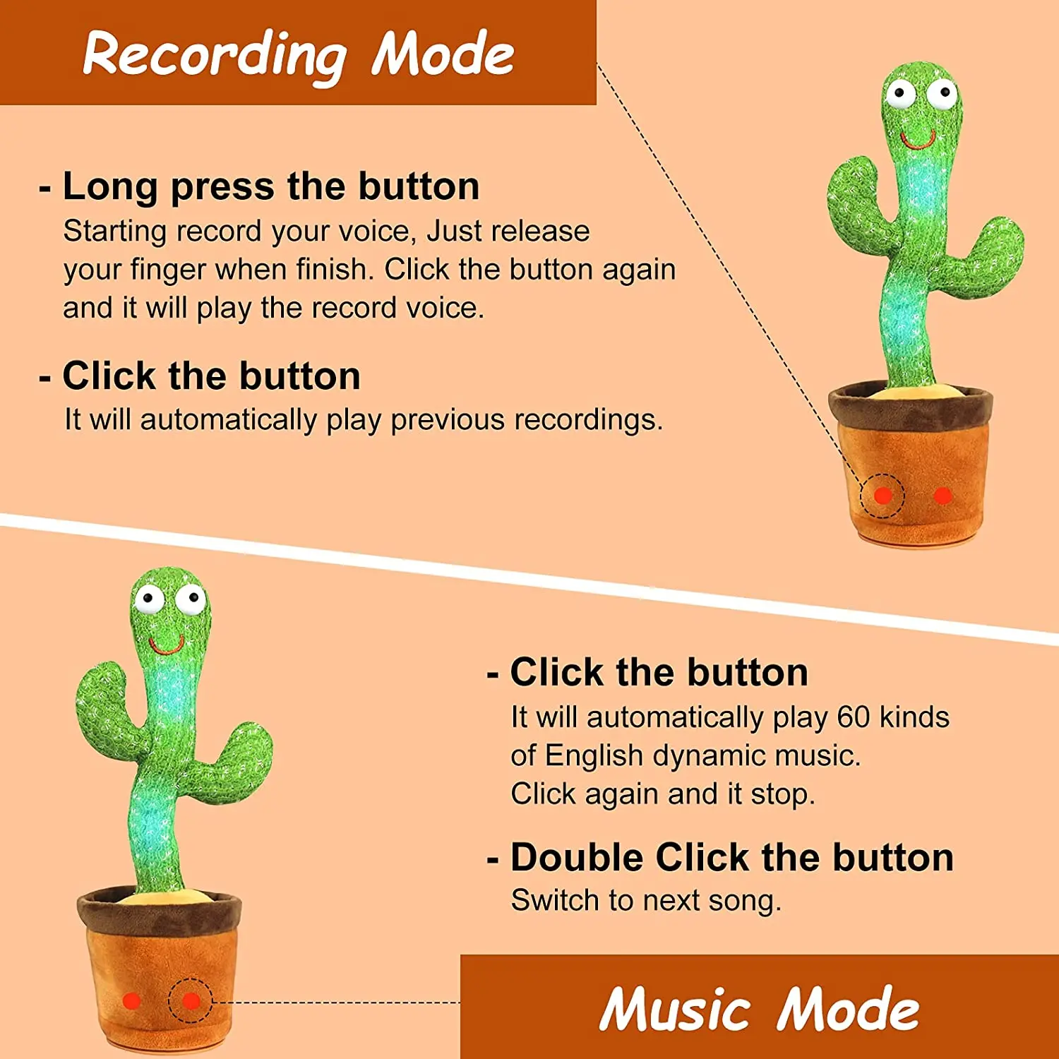 Dancing Cactus Toy Singing Talking Baby Plush Toys Sound Record Repeat Lovely Cactus Home Decorations Funny Early Education Toys
