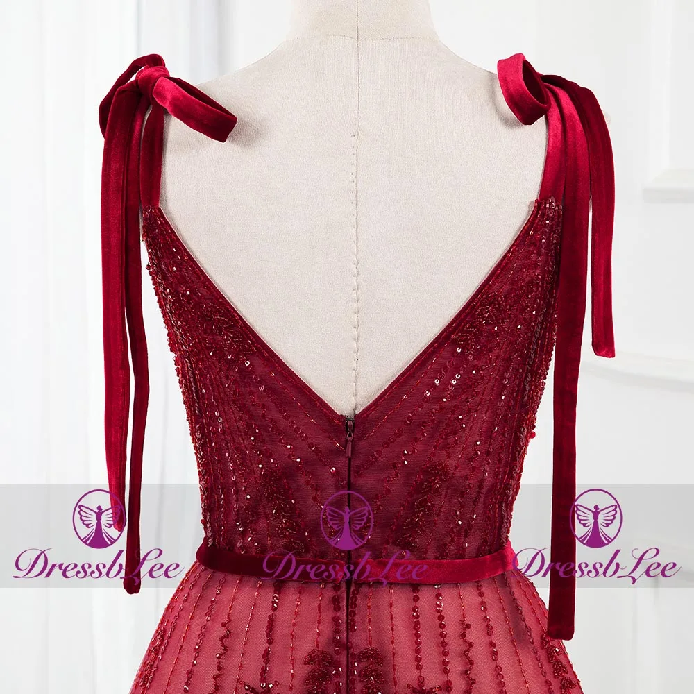 DressbLee2020 fashion red gradient evening dress fashion pageant ball gown shoulder strap tulle gem beaded red carpet dress