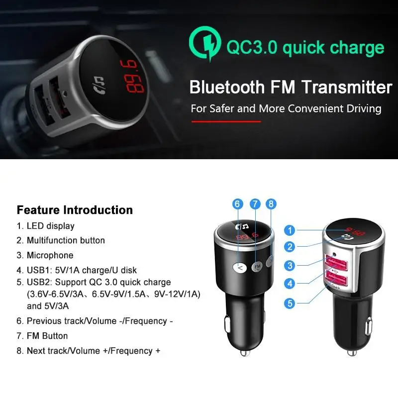 Автомобильный Bluetooth 5 0 fm-передатчик передатчик беспроводная гарнитура аудио